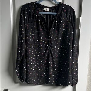 LOFT Brown Floral Long Sleeved Blouse